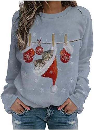 Akollsppnsy Women Crewneck Sweatshirt Print Christmas Scoop Bloups pesco