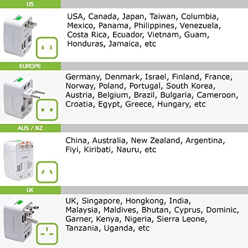 Viagem USB Plus International Power Adapter Compatível com o tablet Lenovo Yoga 2 10 polegadas para energia mundial para 3 dispositivos