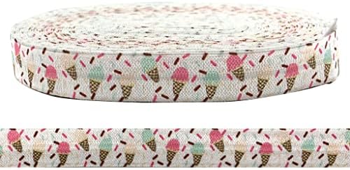 Bowtique Emilee Ice Cream Prints 5/8 Elastic 10 jardas Spool, dobre o elástico para máscaras faciais, faixas de cabeça ou gravatas