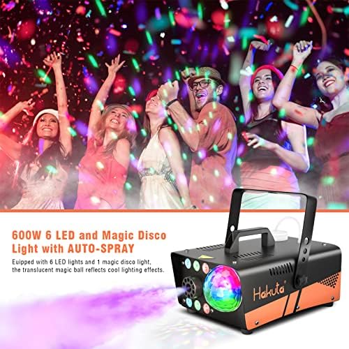 Máquina de nevoeiro, máquina de fumaça Hakuta 600W com luz de bola de discoteca e luzes RGB de LED, 2300 spray cfm