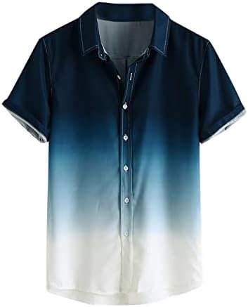 Ayaso masculino casual de manga curta, impressão de gradiente Botão básica camisa, roupas leves de praia de verão