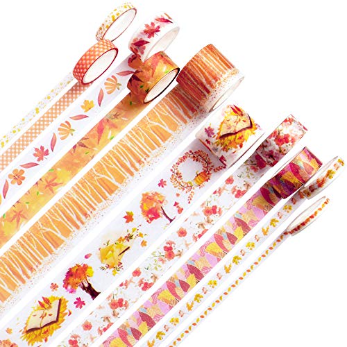 Daputou 10Rolls Maple Leaf Washi, fita adesiva de outono decorativo para ação de graças, artesanato de bricolage,