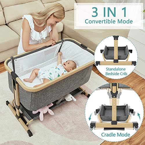 AMKE 3 em 1 bassinetas de bebê, dorminhoco de cabeceira para bebê, berço de bebê com cesta de armazenamento, berço fácil