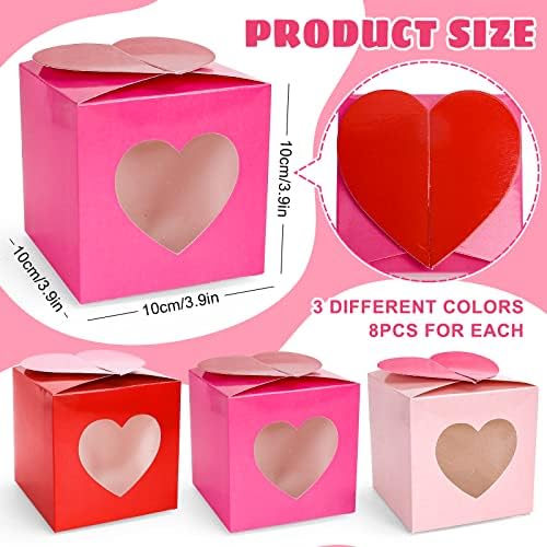 Caixas de presente de tratamento de dia dos namorados de 24pcs de Whaline 24pcs Red Rosa Pink Cardão com Janela de