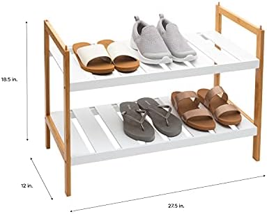 Organize todos os 2 pacote Sonora Bamboo Shoe Rack, Dimensões: 27,48 x 12,01 x 18,5 , 2 camadas, economia de espaço,