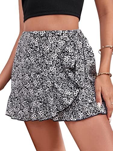 Makemechic feminino boho estampa floral cintura elástica abratinho skorts skorts skorts