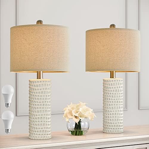 Retres 24 '' Farmhouse Ceramic Table Lamp Set de 2 para quarto da sala de estar de mesa de mesa de mesa de cama de cabeceira