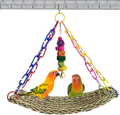 Kathson Bird Seagrass Mat, brinquedos de pássaros, grama natural feita à mão de rede pendurada para papagaio pendurada com brinquedos