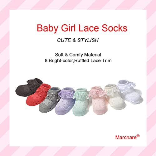 Marchare Baby Lace Socks 3/5/6 Pacote Meias Baby Girls 'Meias de ilhas Princesa Meias de algodão 0-3/3-6/6-12/12-36 meses