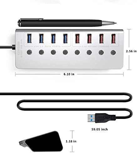 Liga de alumínio HGVVNM 8 porta USB3.0 Splitter 4 Porta Laptop estendido Hub USB 4 Adaptador de carregamento rápido externo 12V 4A