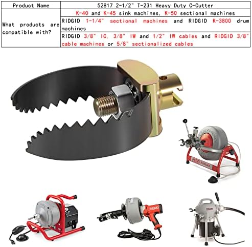 Dearay 52817 2-1/2 T-231 Cretador C para serviço pesado, ferramenta de limpeza de drenagem, compatível com máquinas de