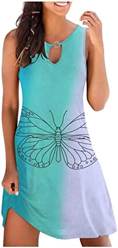 2023 Vestidos sem mangas de verão para mulheres de praia Camiseta casual T-shirt Sundress Floral Butterfly Impresso Soly