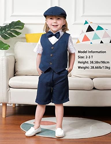 A&J Design Baby & Toddler Boys Terno, camisa 4pcs de roupa e shorts & colete e chapéu