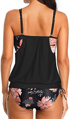 Yonique Tankini Swimsuits for Women Blouson Swim Tops com Bikini Bottoms Athletic Athletic Ternos de banho Double Up Swimwear