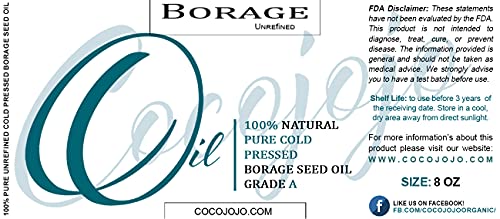 Óleo de semente de borragem - 8 oz - puro não refinado, prensado a frio não -OGM Premium de grau premium Óleo para cabelos