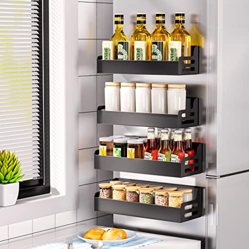 ZACELOVE 4 PACK Magnetic Spice Rack Organizador, prateleira móvel da geladeira, economiza espacial para geladeira e forno