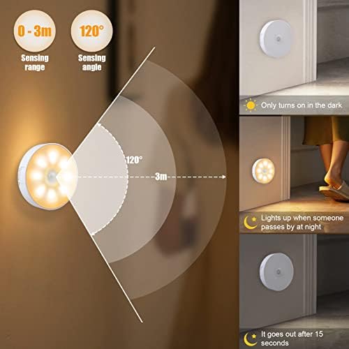 Electlight 3 Pack Motion Sensor Light, Light Light LED recarregável [8 LEDs], com cabo USB e manchas magnéticas, 3 modos, luz