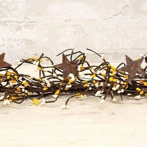 New Pip Berry Garland & Rusty 2 estrelas Creme amarelo 40 Cottage Farmhouse Rustic House para portas da frente, cozinhas, paredes