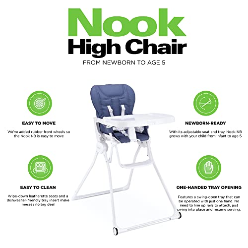 Joovy Nook NB High Chair, assento reclinável para recém-nascidos, dobra compacta, bandeja de balanço, slate