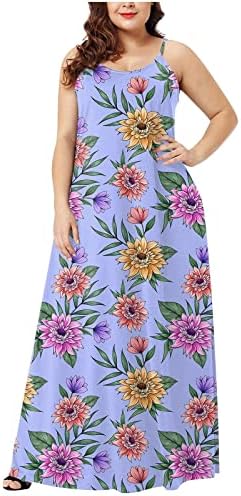 Vestido maxi para mulheres de vestido de vestido de praia impressa vintage, com cintura alta sem mangas, uma linha