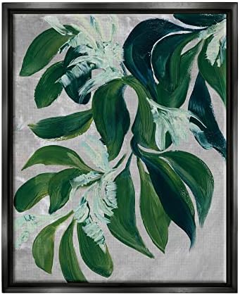 Stuell Industries Industries pictóricas folhas de plantas verdes emolduradas Arte de parede de lona de flutuação, design de Blursbyai
