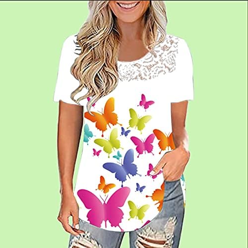 Túnica de verão feminina Top 3D Butterfly Graphic Impred Tees camisetas Bloups Summer Casual solto Pulloves ajustados