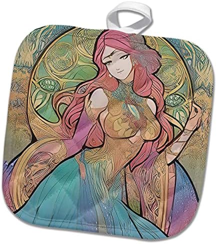 3drose Art Nouveau Mulher. Engajando deusa da fantasia da dança e alegria Gift - Potholders