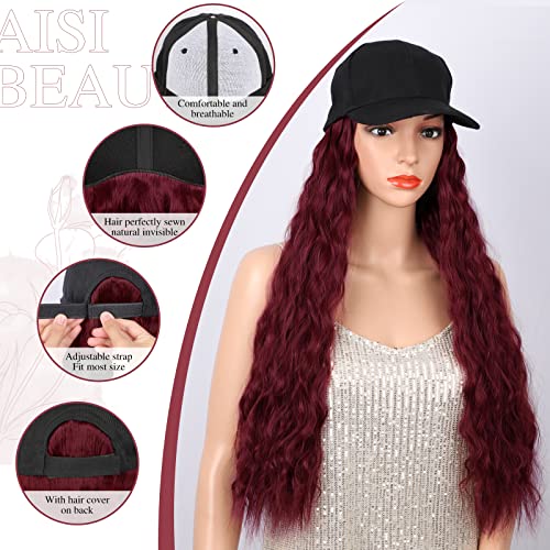 Aisi Beauty Sintéticos Longo Capinho de beisebol com cabelos castanhos ondulados Chapéus de peruca com extensões onduladas de cabelo
