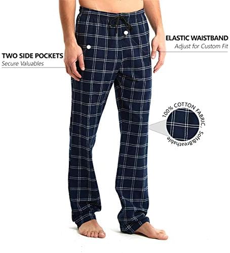 Calças de pijama de altura de altura 34/36/38 Longa uns calças xadrez de lounge calças de pastores de pastores algodão
