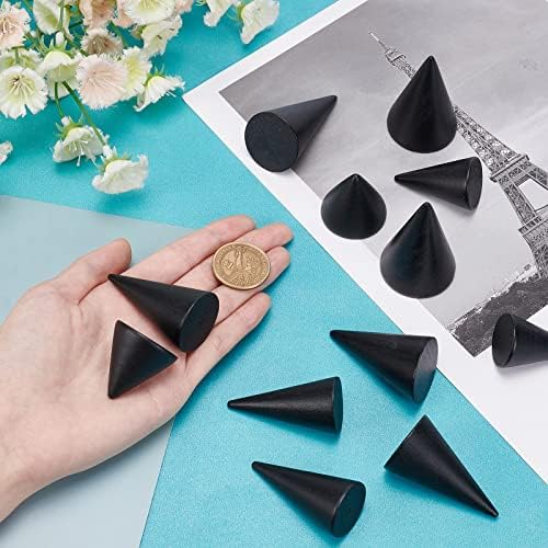 Fingerinspire 12 PCs Potões de anel de cone de madeira 6 Tamanhos diferentes Display Display Stands Black Ring Cone