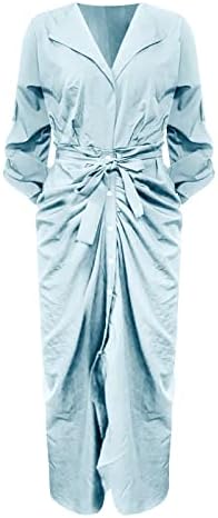 Vestido de primavera e verão géneric para mulheres 2023 Sexy Casual Sleeve Solid Button Forking Dress Fashion Dress