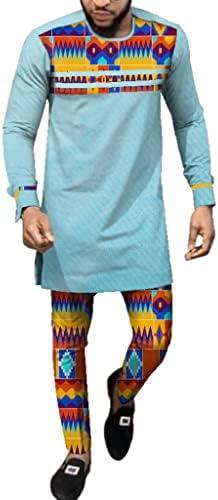 Roupas tradicionais africanas para homens Impressão de luxo Dashiki Top Top e Troushers Tribal Roupas Tribal Ruaco