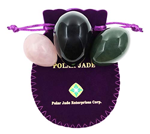 Jade Eggs 3-PCs com 3 tamanhos e 3 pedras preciosas, com fios e instruções não comuns, feitos de nefrite jade, quartzo