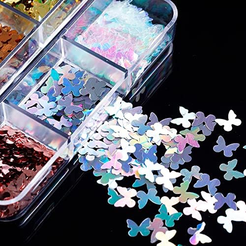 Swetidy Butterfly Nail Art Glitters, 3D Butterfly Nail Sequin para brilhos do corpo do rosto e decoração de arte na unha e DIY