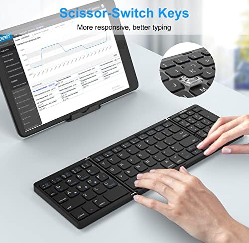 Teclado Bluetooth dobrável Erkovia, teclado portátil sem fio com teclado numérico, teclado de viagem com modos duplos Bluetooth/USB