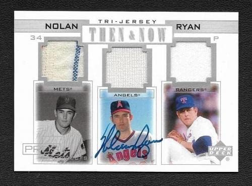 Nolan Ryan assinou o jogo dos prós e prospectos do convés superior de 2001 usado Jersey Card - PSA - MLB Game usado Jerseys