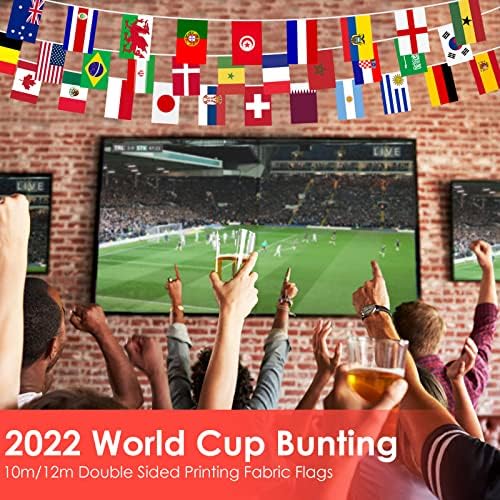 Ahfulife World World String Banding Bunnting, 32 países 2022 Bandeiras da Copa do Mundo Banners Poliéster de dupla face para, jardim,
