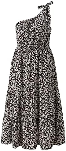 Iqka Mulheres de um ombro com mangas de gravata Mini vestido de verão verão casual estampa floral enxude uma linha Flowy Swing