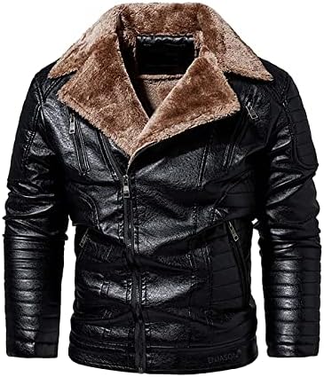 Wodceeke Men's Fleece forred PU Cashates Cashet Winter Motorcycle Motorcycle Bomber Motor Biker Jaqueta lapela