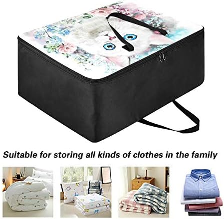 Mnsruu Blanket Storage Bag, Flor de gato de gato fofo organizadores de cobertores de grande capacidade para o edredom de closet king,
