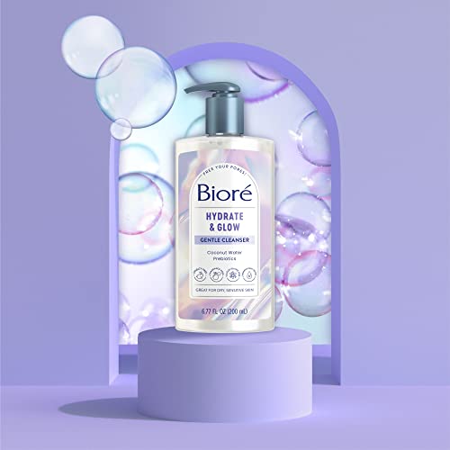 Biore Hydrate & Glow Limping Face Laving Para pele seca, pele sensível, dermatologista testado, livre de fragrâncias, SLS/SLES