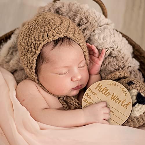 Sinal de anúncio do bebê, 5,9 polegadas Hello Hello World Newborn Round Wooden Milestone Baby Nome do berçário Sinais