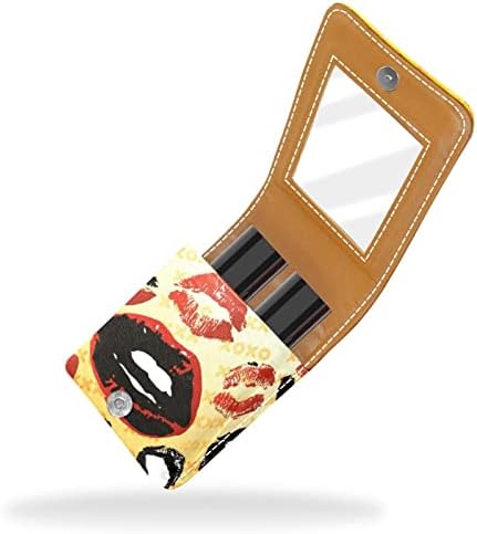 Mini estojo de batom com espelho para bolsa, beijos lábios Imprimir organização portátil de caixa portátil