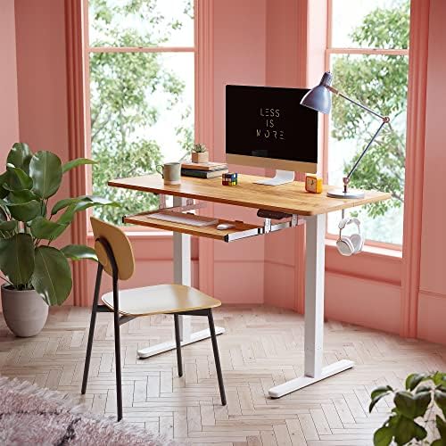 Fezibo Hight Ajuste Solictável mesa de pé com bandeja de teclado, 48 x 24 polegadas Sente -se mesa de stand up com placa de