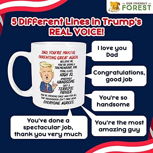 Nosso amigável pacote de florestas 2 de dança Donald Motion & Sound Birthday Card & Trump falando caneca para papai