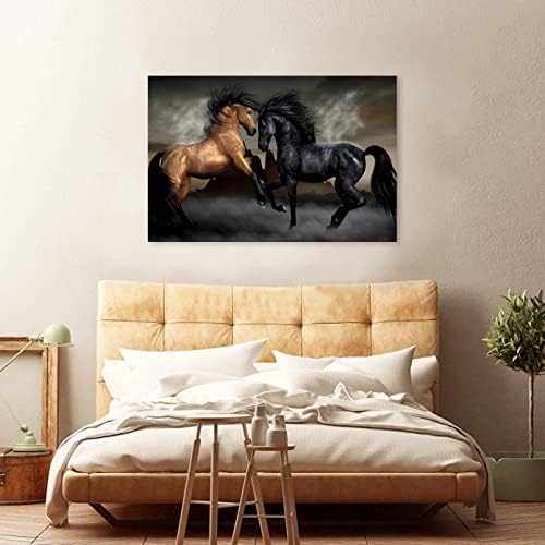 Arte da parede de lona Cavalo marrom e morto preto Decoração de parede Impressões pintadas de aquarela Pictures