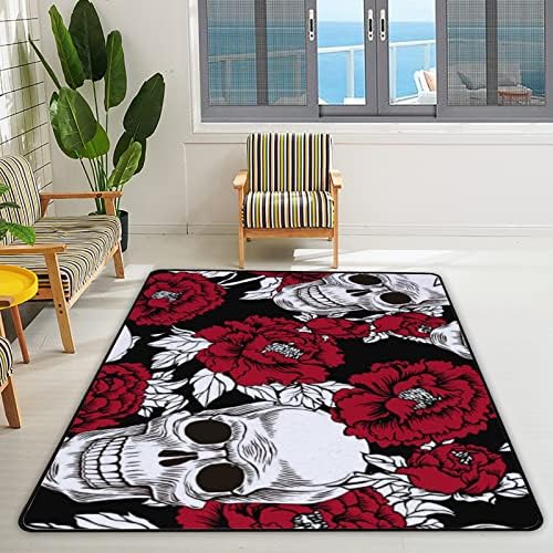 Xollar 80 x 58 em tapetes de área grande da área Peony Flowers Skulls Berçário macio Ranta de bebê Playmat para o quarto