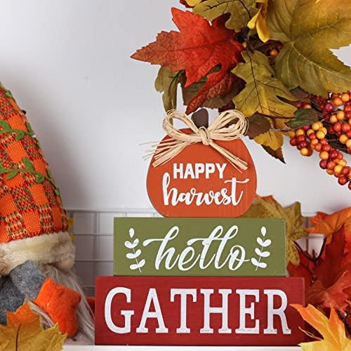 Decaspas Decorações de Ação de Graças, tamanho grande de tamanhos de madeira de 3 camadas com decorações de outono de blocos