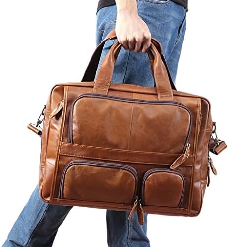 N/A Bola de laptop de 17 polegadas Handbag de couro genuíno Bolsa de ombro de viagem de viagem grande masculina
