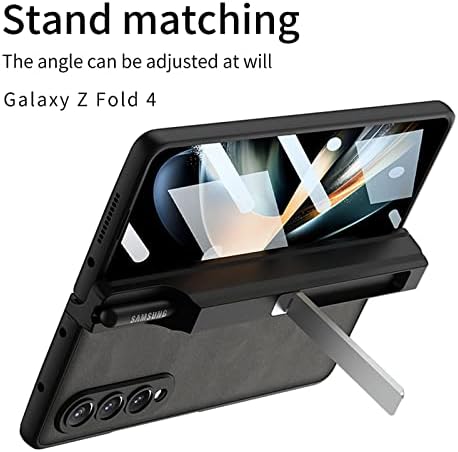 Conjunto de marcas Samsung Galaxy Z Fold 4 Caso, Galaxy Z Fold 4 Caso de couro com Kickstand e Pen Capacitive Pen, Hinge Casos
